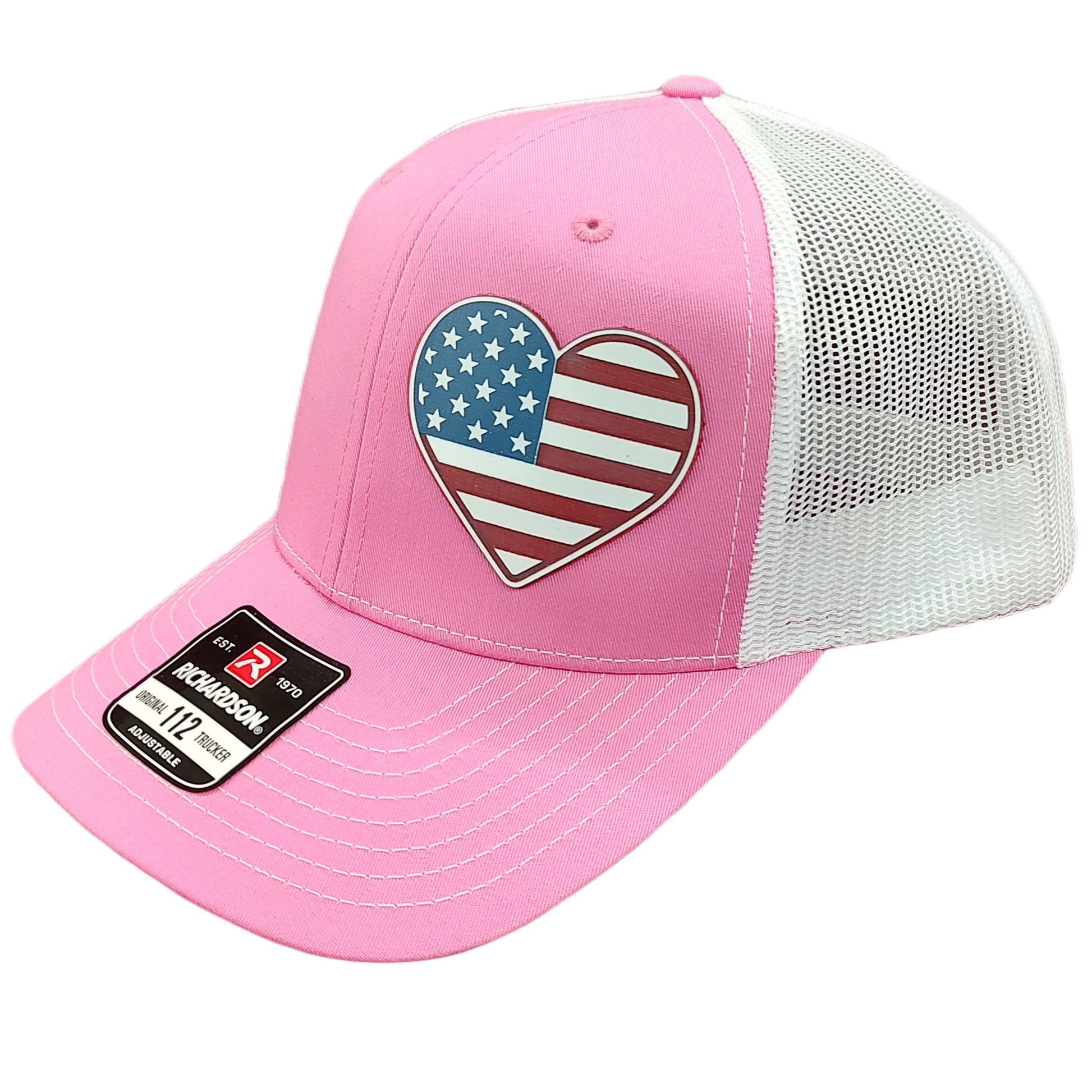 Acrylic Laser-Engraved USA Heart Patch - Hot Pink/ White, OSFM