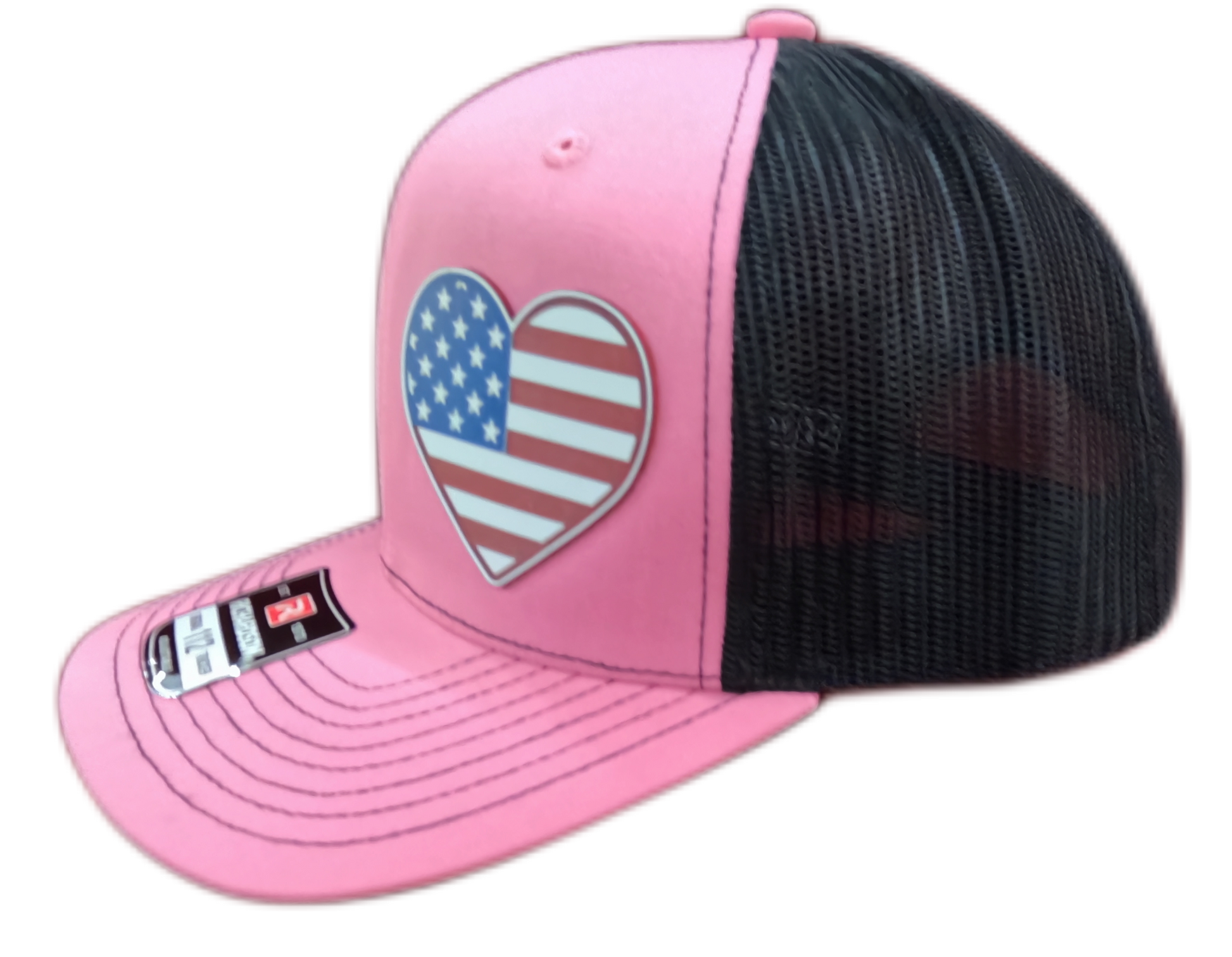 Acrylic Laser-Engraved USA Heart Patch - Hot Pink/ Black, OSFM