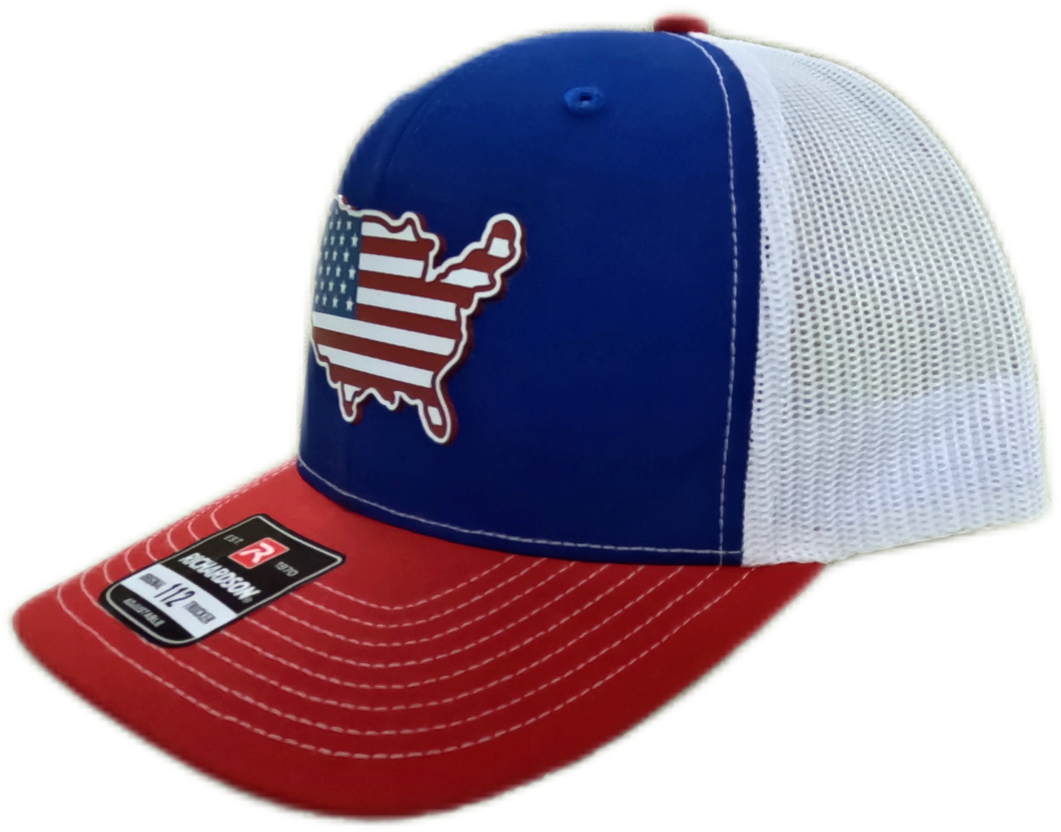 Acrylic Laser-Engraved USA Map Patch – Trucker Hat Royal/ White/ Red, OSFM