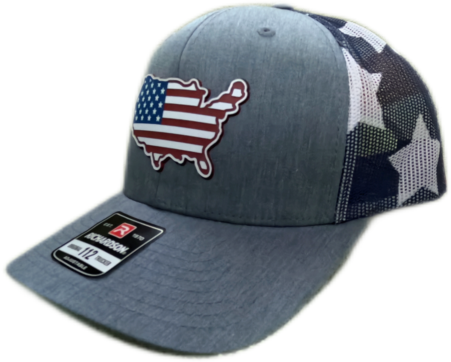 Acrylic Laser-Engraved USA Map Patch - Heather Grey/ Stars & Stripes, OSFM