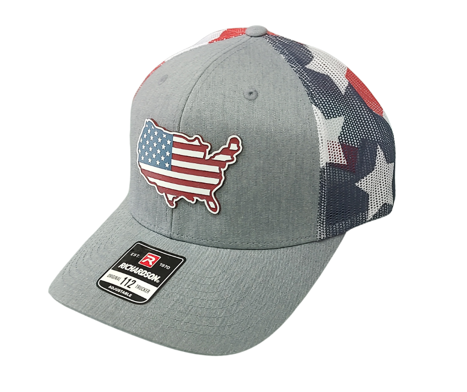 Acrylic Laser-Engraved USA Map Patch - Heather Grey/ Stars & Stripes, OSFM