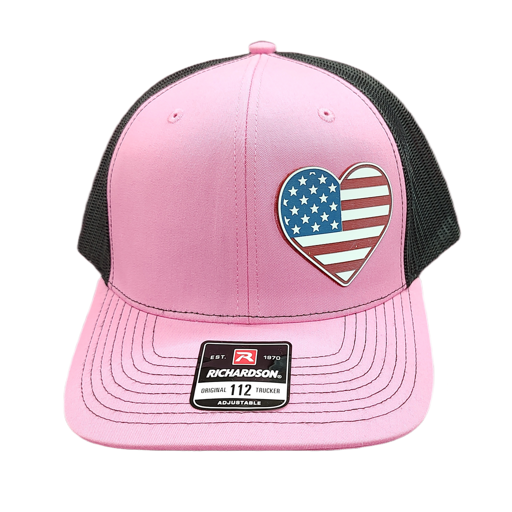 Acrylic Laser-Engraved USA Heart Patch - Hot Pink/ Black, OSFM