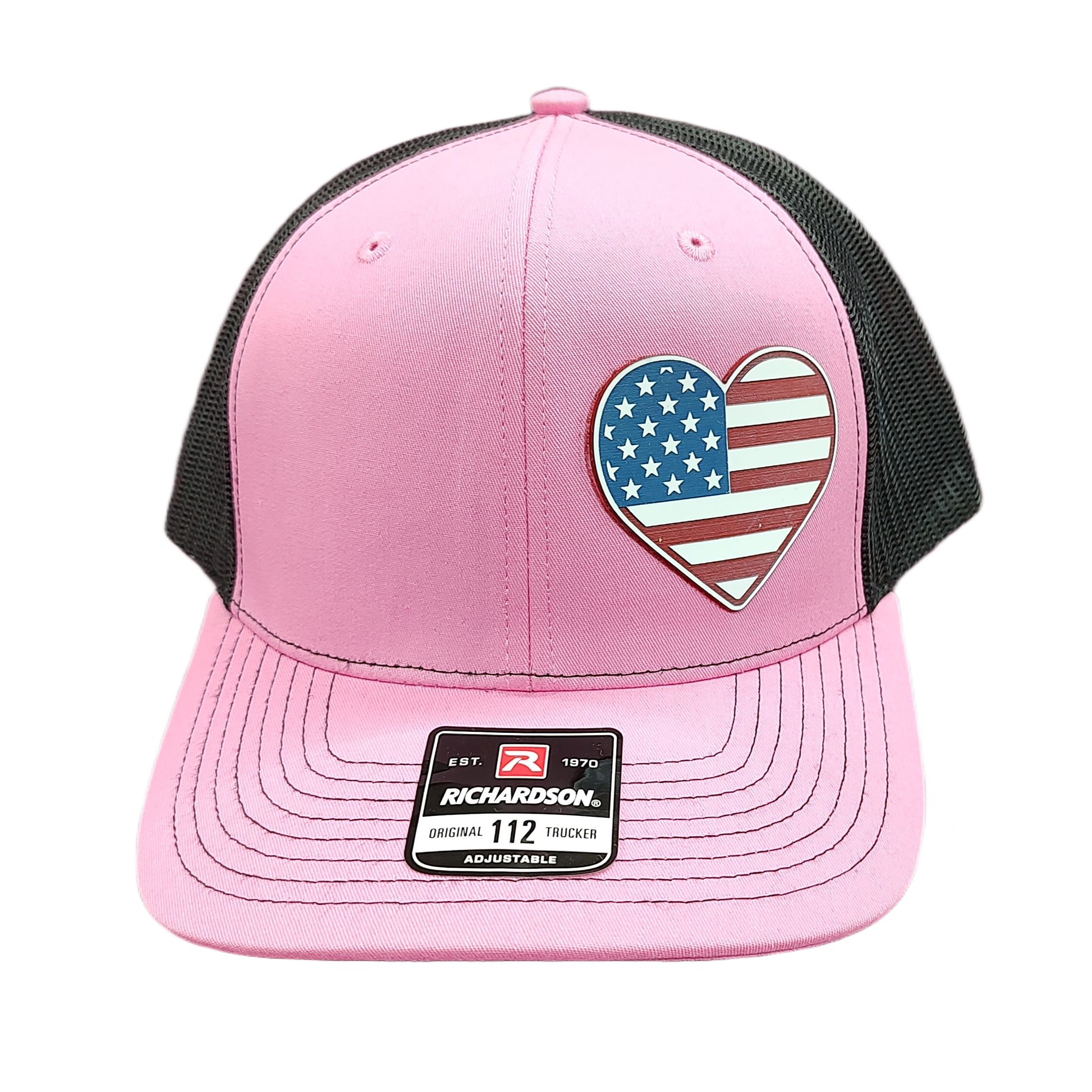 Acrylic Laser-Engraved USA Heart Patch - Hot Pink/ Black, OSFM