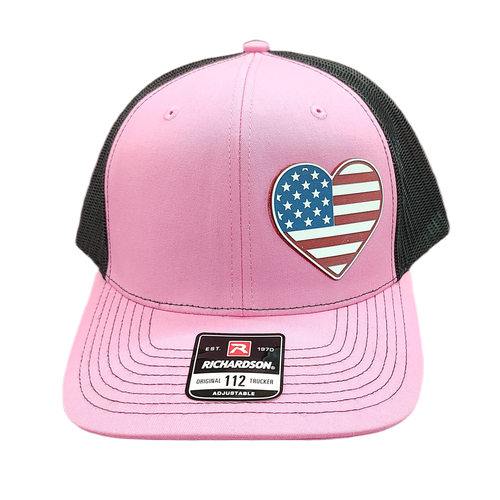 Acrylic Laser-Engraved USA Heart Patch - Hot Pink/ Black, OSFM