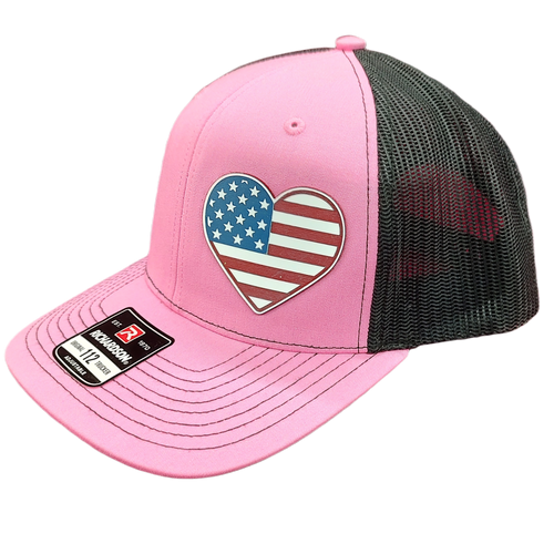 Acrylic Laser-Engraved USA Heart Patch - Hot Pink/ Black, OSFM