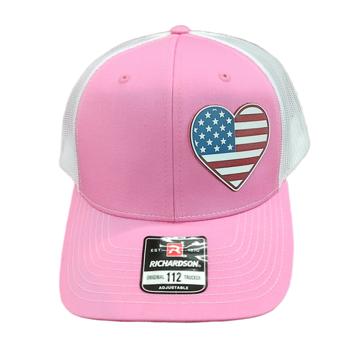 Acrylic Laser-Engraved USA Heart Patch - Hot Pink/ White, OSFM