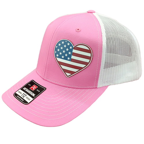 Acrylic Laser-Engraved USA Heart Patch - Hot Pink/ White, OSFM