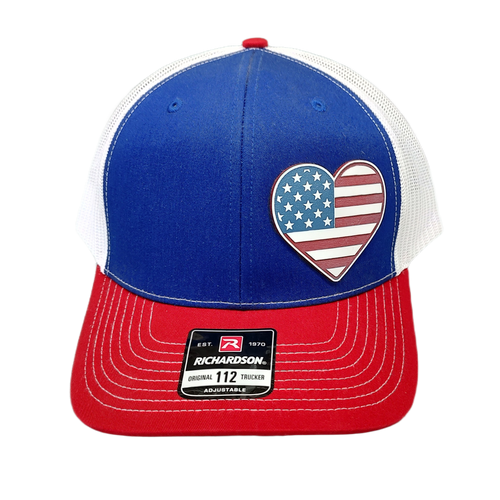 Acrylic Laser-Engraved USA Heart Patch – Trucker Hat Royal/ White/ Red, OSFM