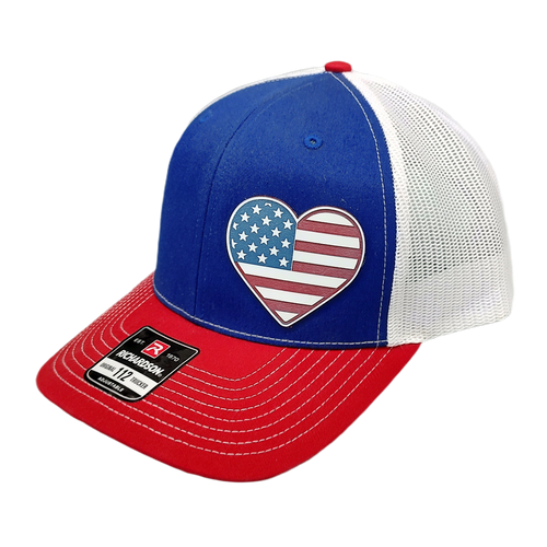Acrylic Laser-Engraved USA Heart Patch – Trucker Hat Royal/ White/ Red, OSFM