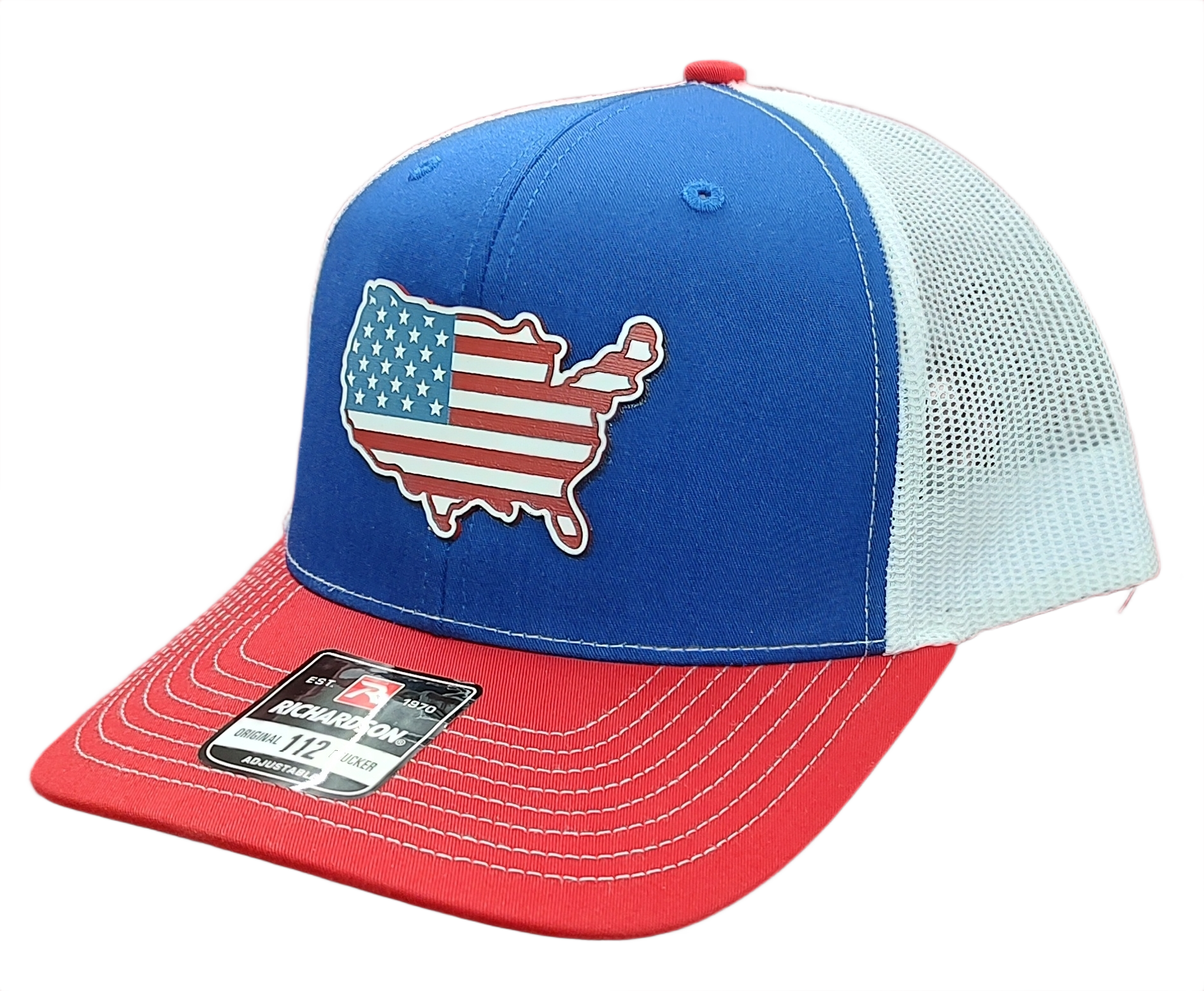 Acrylic Laser-Engraved USA Map Patch – Trucker Hat Royal/ White/ Red, OSFM