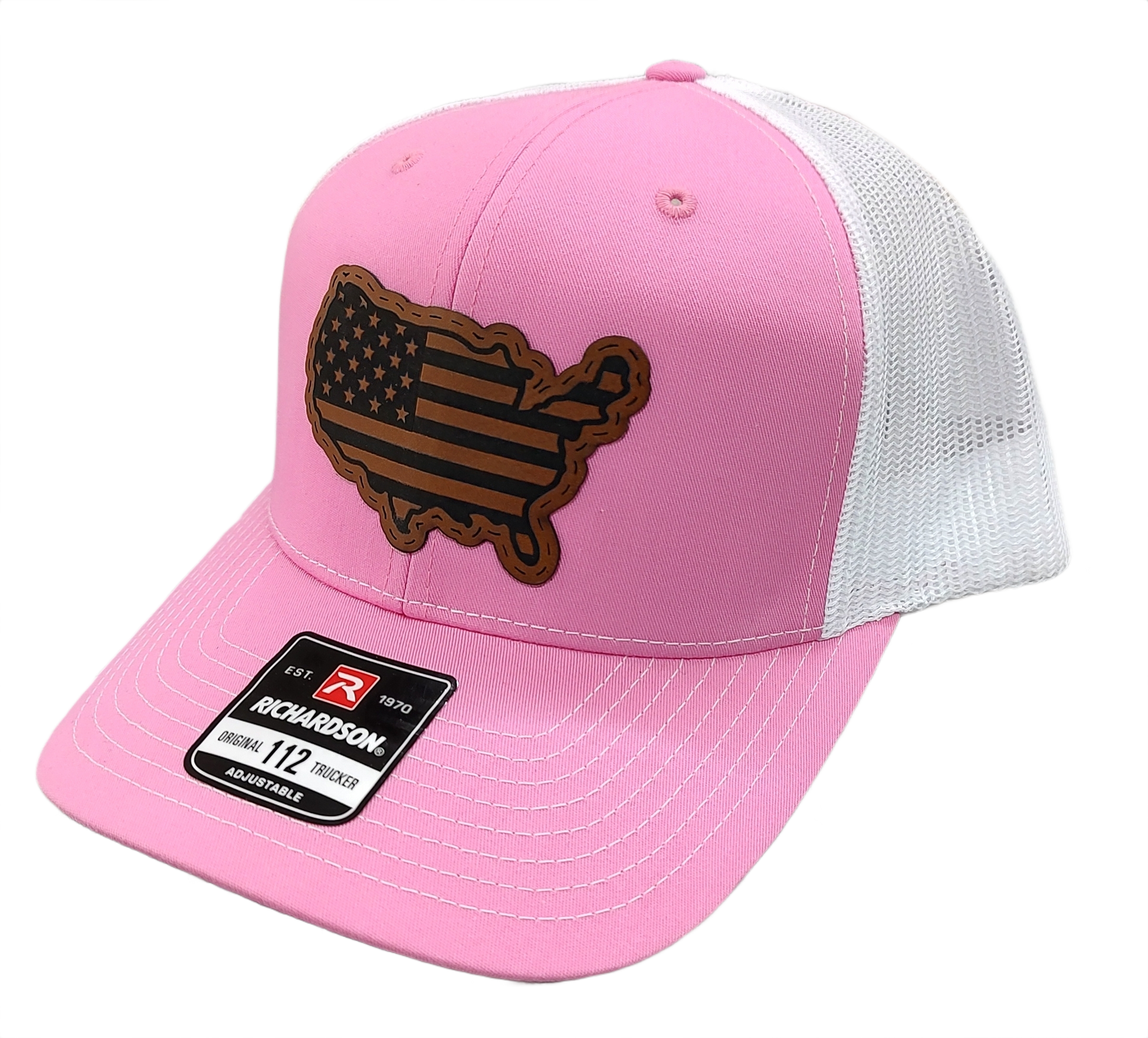 Leatherette Laser-Engraved USA Map Patch - Hot Pink/ White, OSFM
