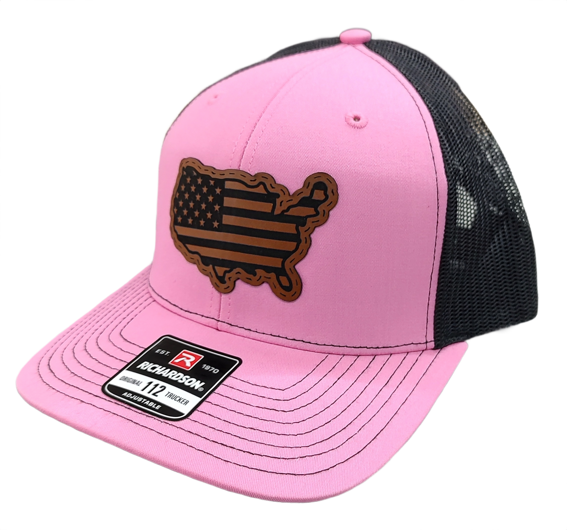 Leatherette Laser-Engraved USA Map Patch - Hot Pink/ Black, OSFM