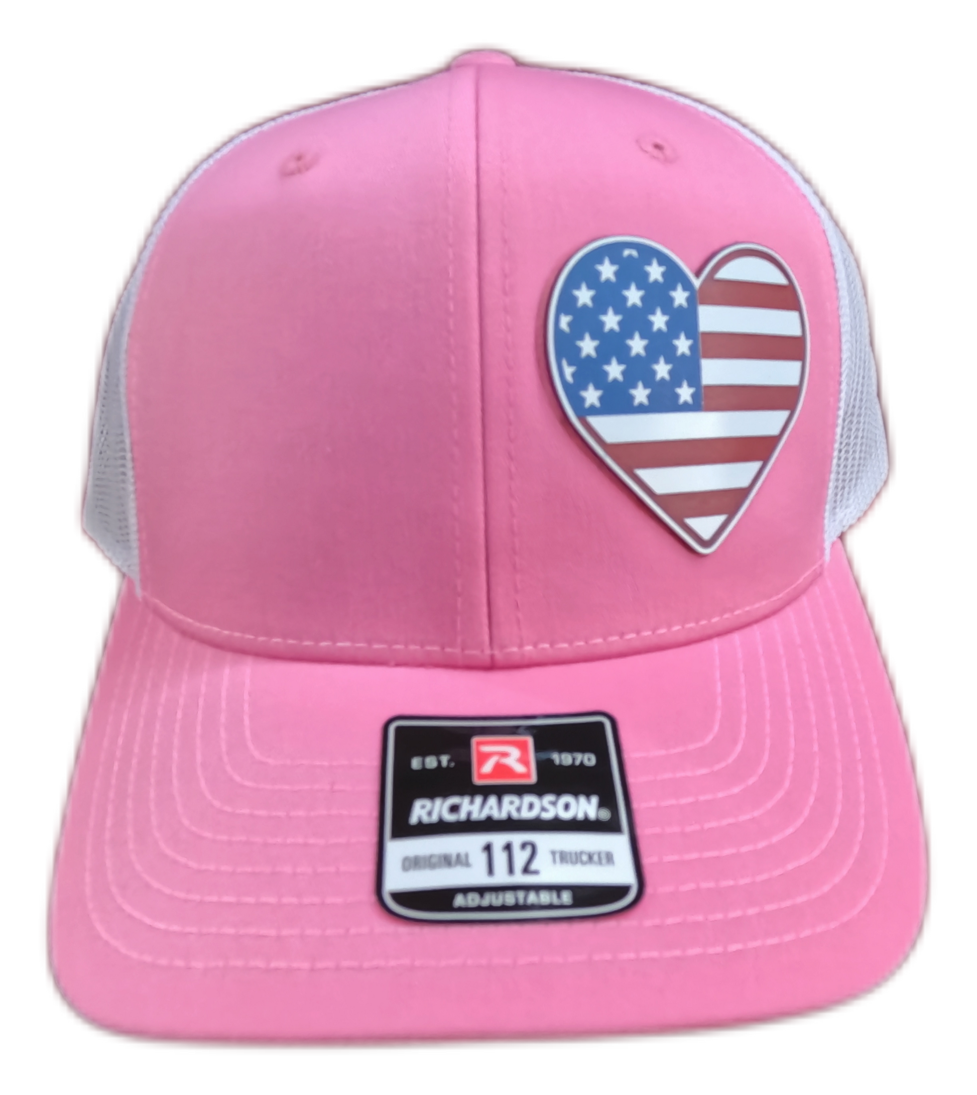 Acrylic Laser-Engraved USA Heart Patch - Hot Pink/ White, OSFM