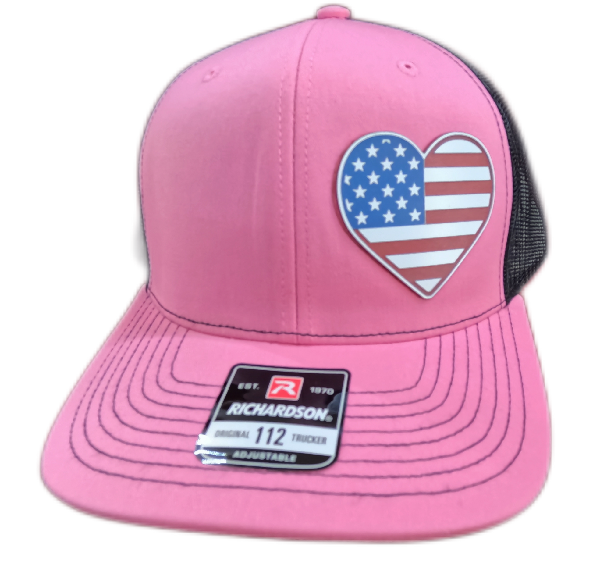 Acrylic Laser-Engraved USA Heart Patch - Hot Pink/ Black, OSFM