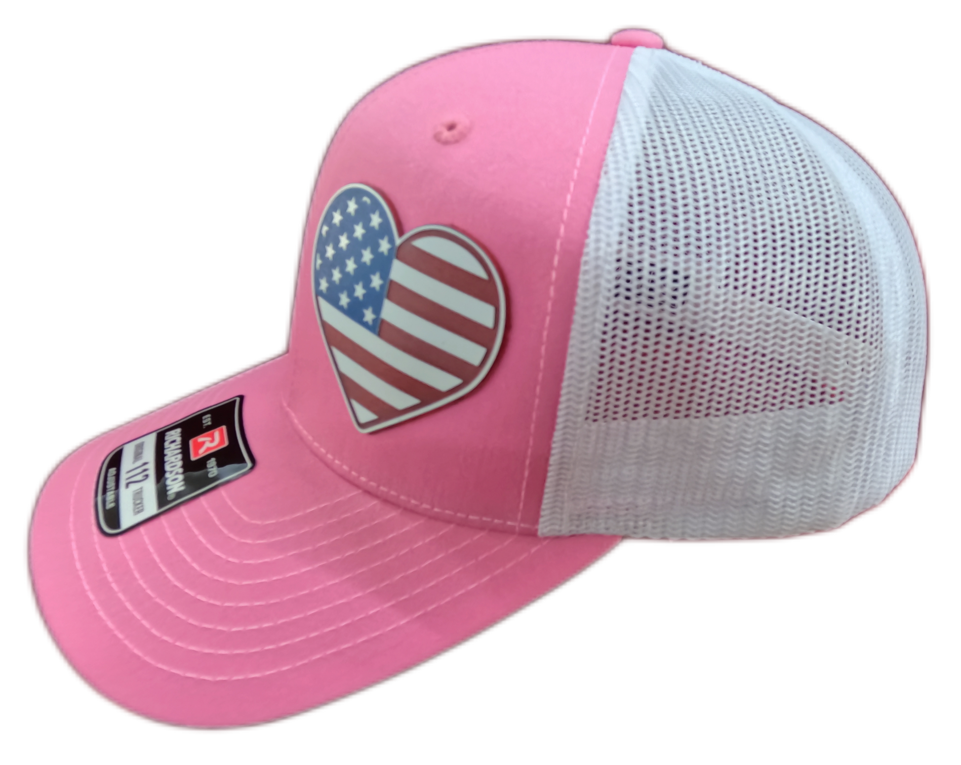 Acrylic Laser-Engraved USA Heart Patch - Hot Pink/ White, OSFM