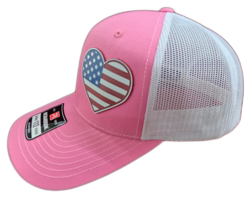 Acrylic Laser-Engraved USA Heart Patch - Hot Pink/ White, OSFM