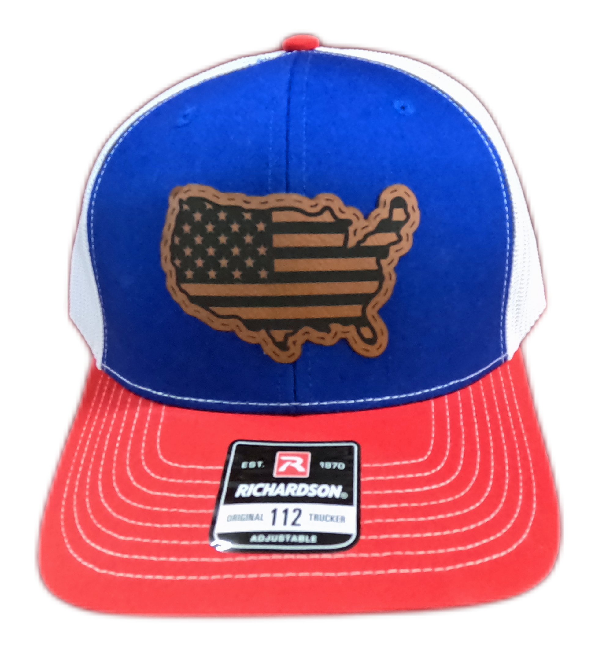 Leatherette Laser-Engraved USA Map Patch - Royal/ White/ Red, OSFM