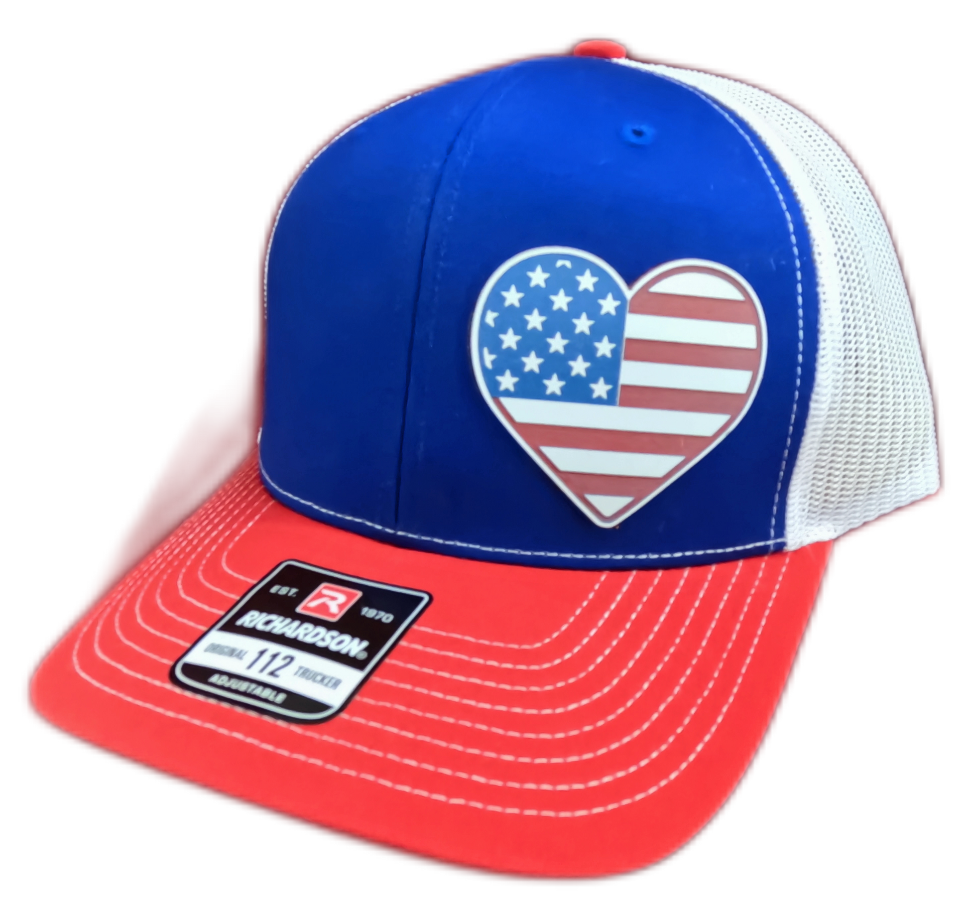 Acrylic Laser-Engraved USA Heart Patch – Trucker Hat Royal/ White/ Red, OSFM