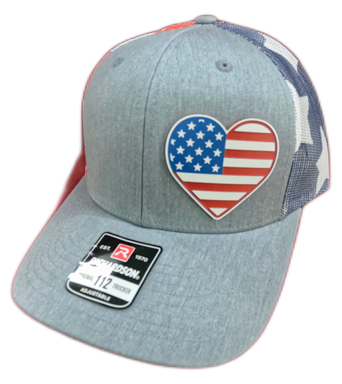 Acrylic Laser-Engraved USA Heart Patch - Heather Grey/ Stars & Stripes, OSFM