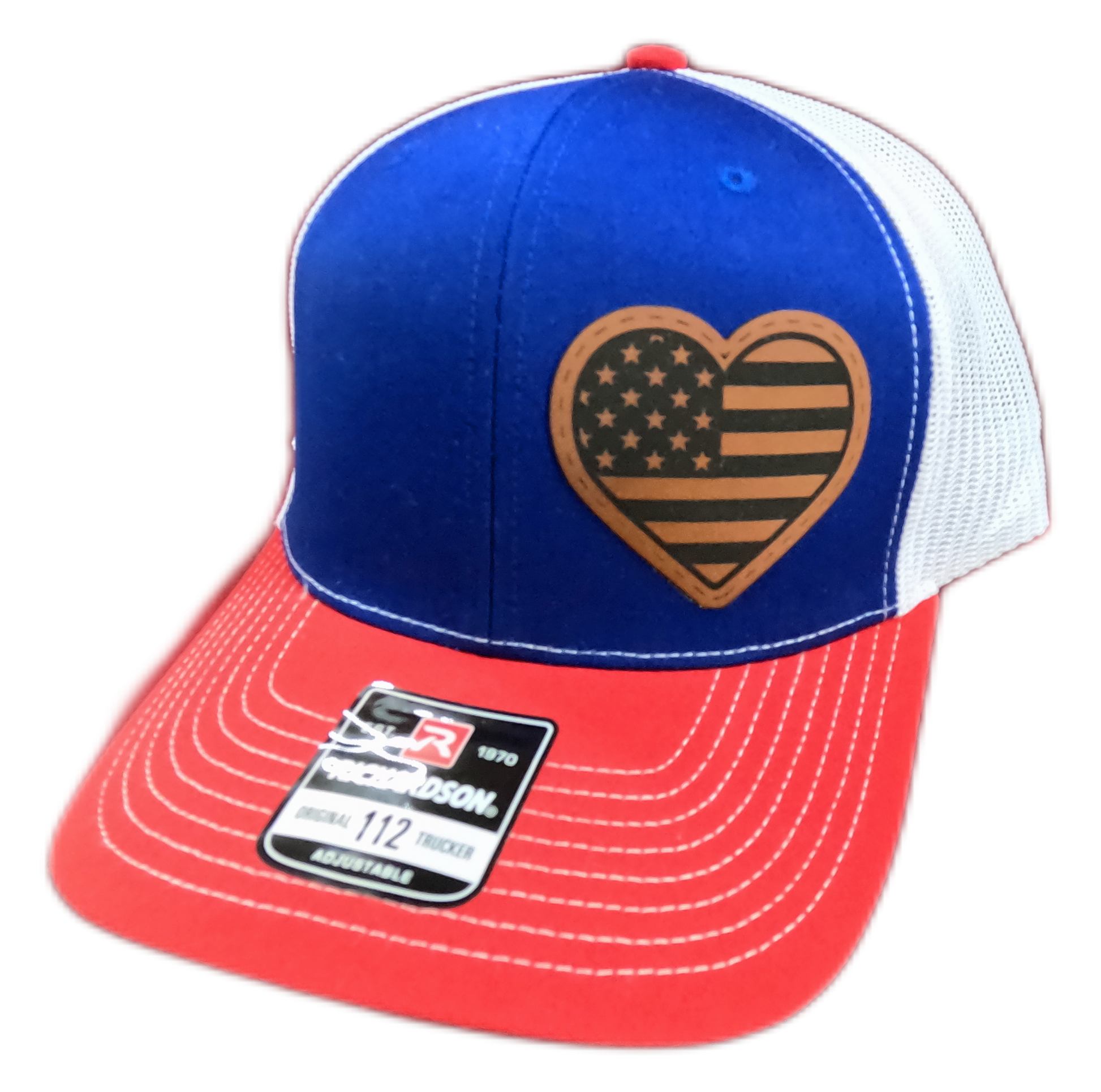 Leatherette Laser-Engraved USA Heart Patch - Royal/ White/ Red, OSFM