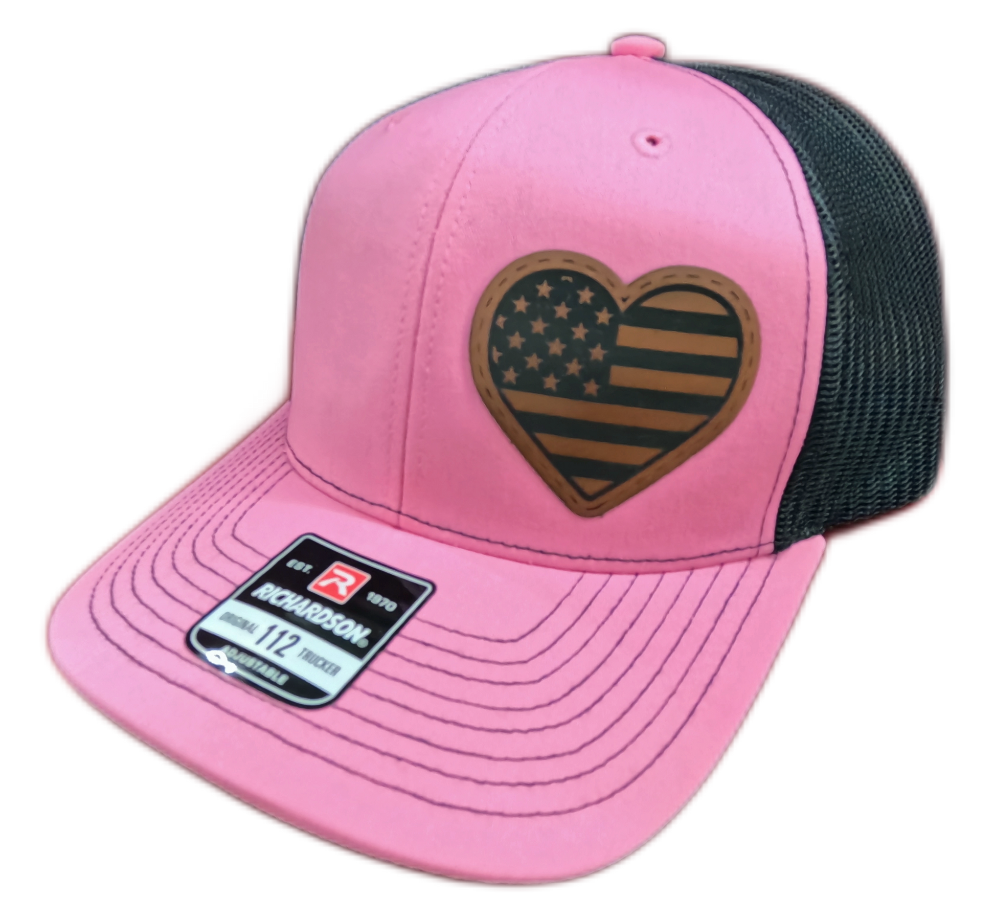 Leatherette Laser-Engraved USA Heart Patch - Hot Pink/ Black, OSFM