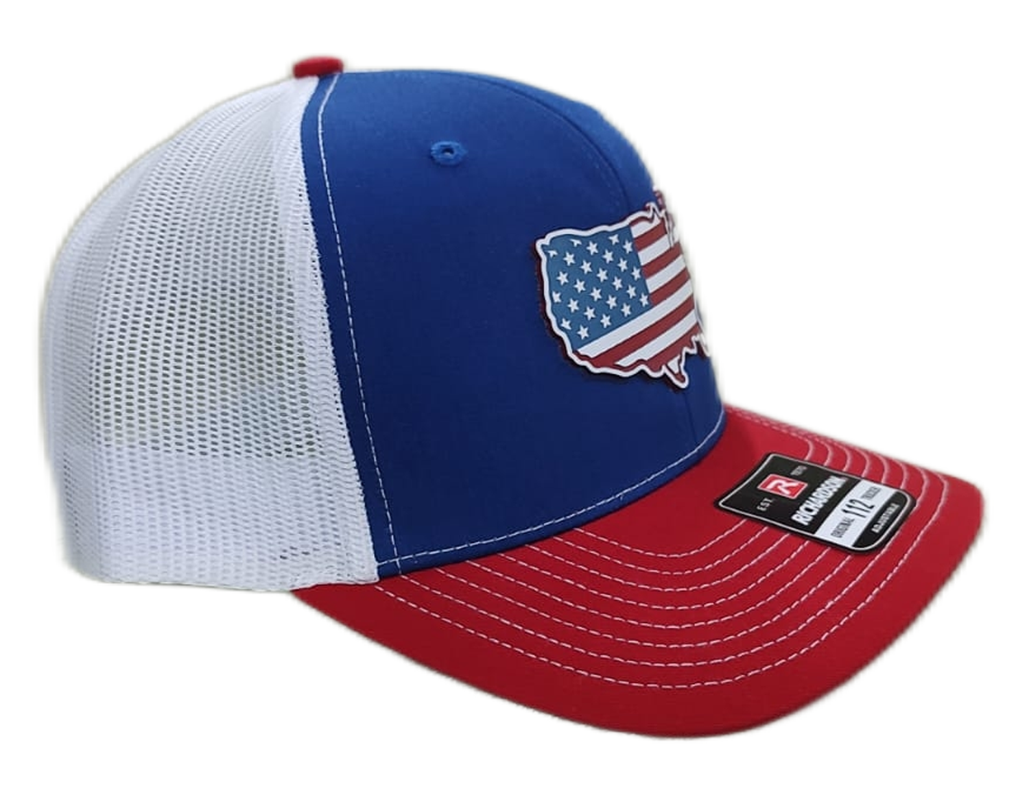 Acrylic Laser-Engraved USA Map Patch – Trucker Hat Royal/ White/ Red, OSFM