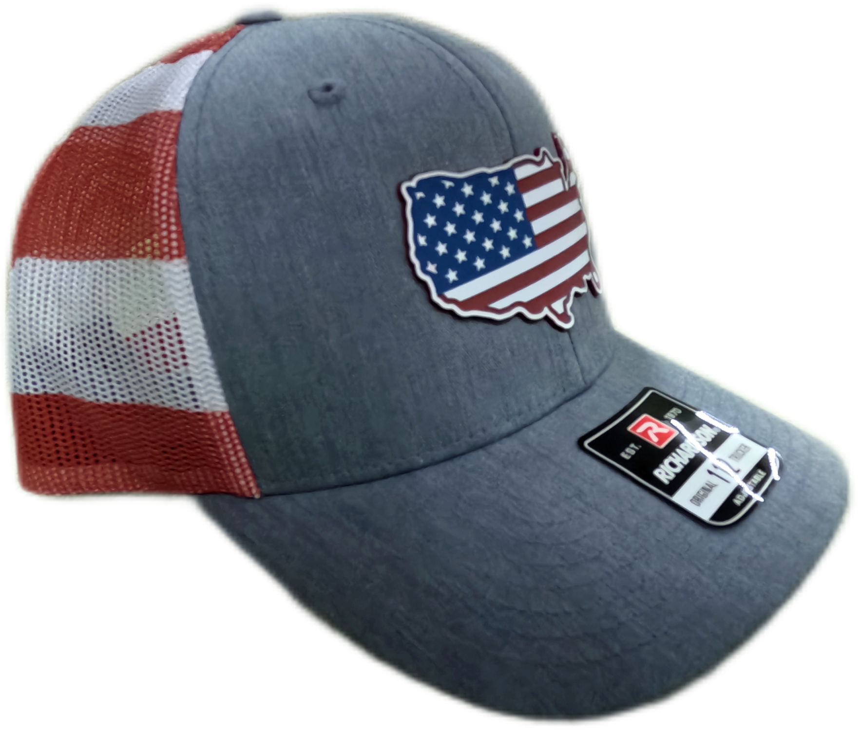 Acrylic Laser-Engraved USA Map Patch - Heather Grey/ Stars & Stripes, OSFM