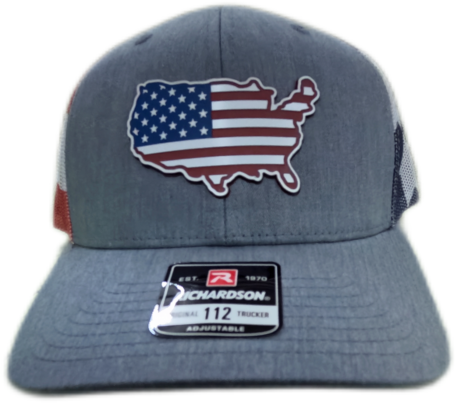Acrylic Laser-Engraved USA Map Patch - Heather Grey/ Stars & Stripes, OSFM